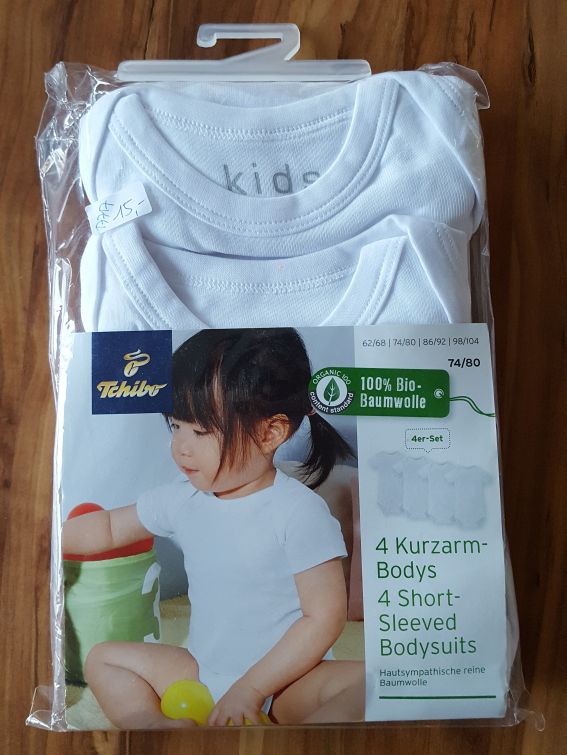 4 Kurzarm-Bodies, Gr. 74/80, Neuware