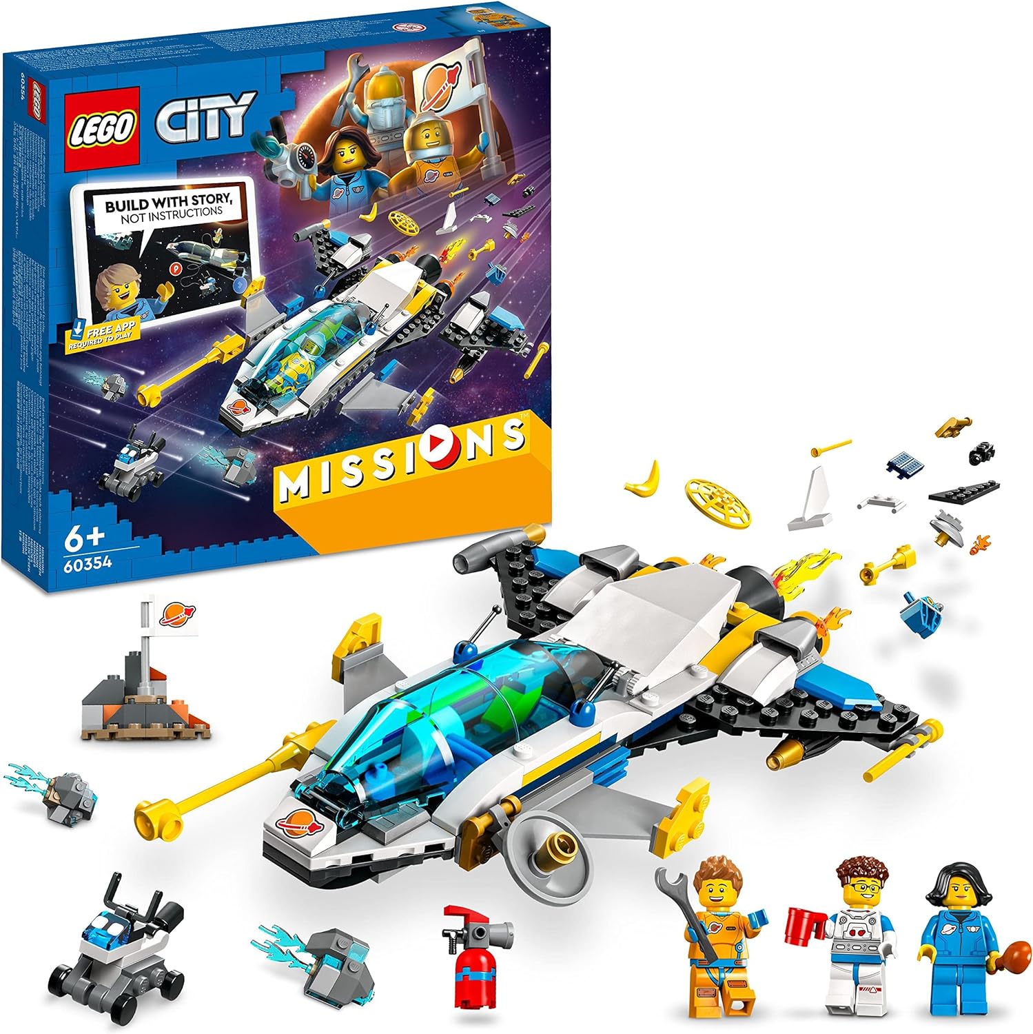 LEGO City 60354 Erkundungsmissionen im Weltraum, interaktives digitales Abenteuerspielset mit Raumschiff und 3 Minifiguren (EOL), Neuware