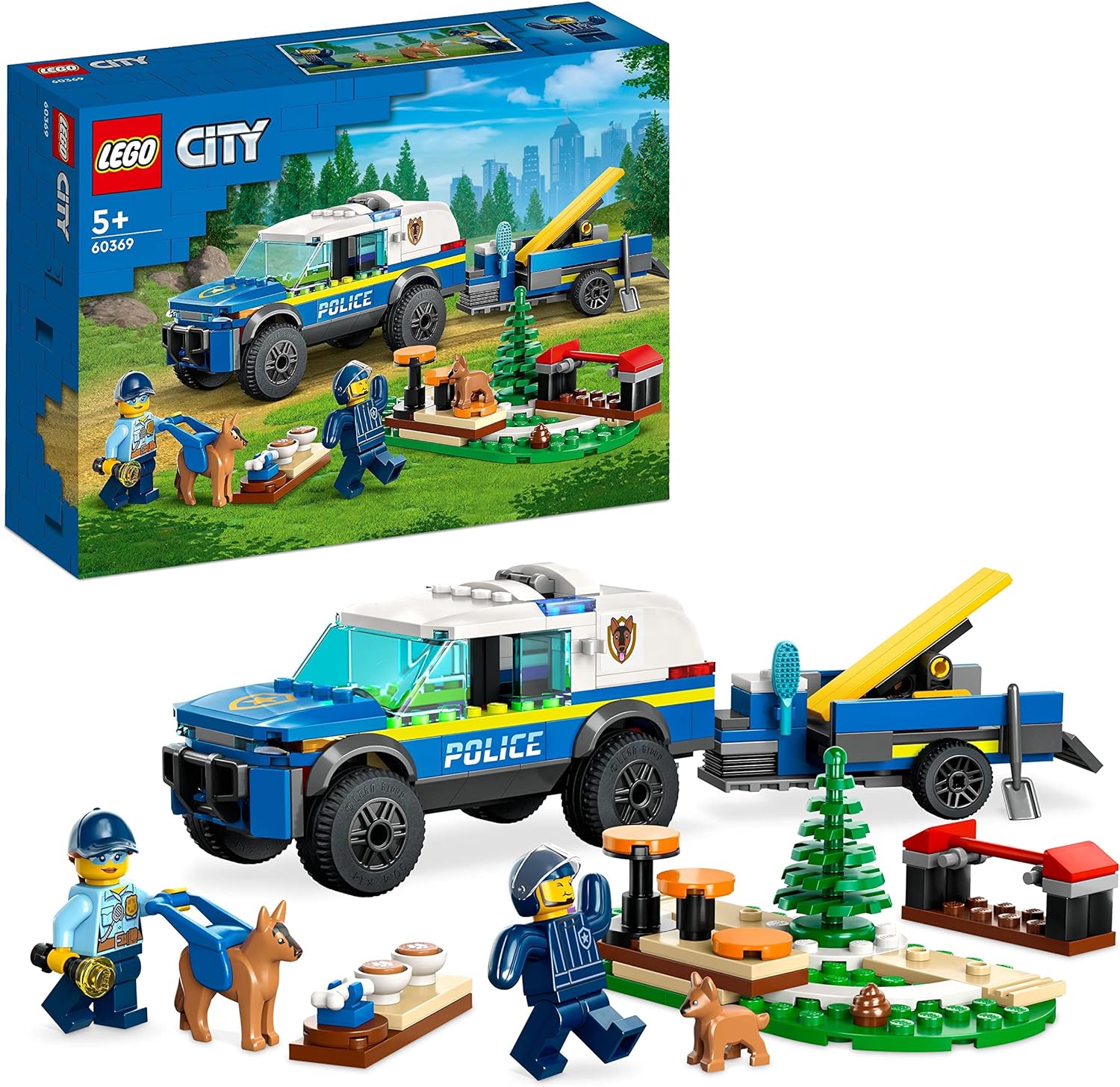 LEGO City 60369 Mobiles Polizeihunde-Training, Polizeiauto-Spielzeug mit Anhänger, Hunde- und Welpenfiguren, Neuware