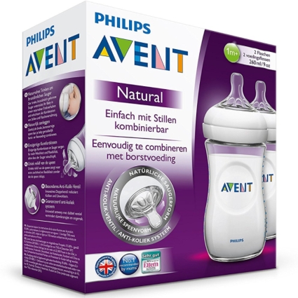 Philips Avent Naturnah-Flasche, transparent, Doppelpack, 260ml, ohne Sauger, Neuware