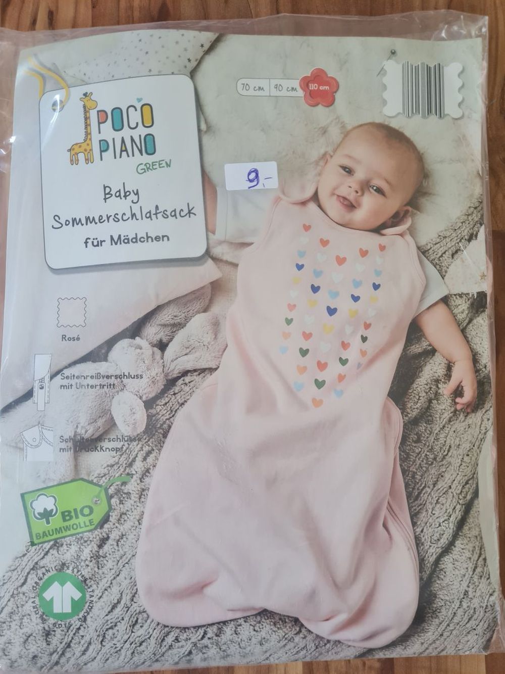 Sommer-Schlafsack "Bunte Herzen", 110cm, Neuware mit Etikett