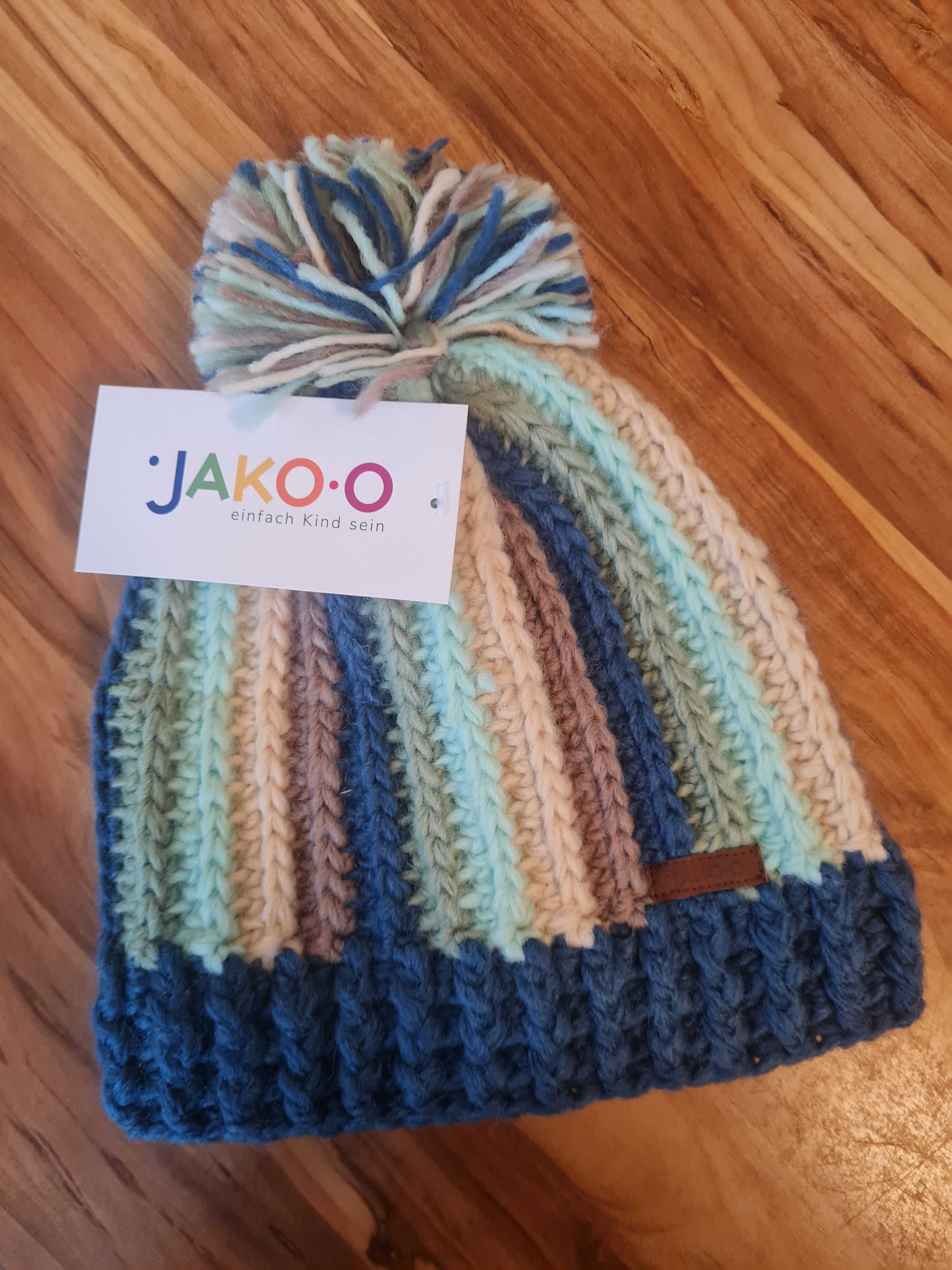 Jako-o Strickmütze mit Bommel, petrol, Gr. 46/48, Neuware