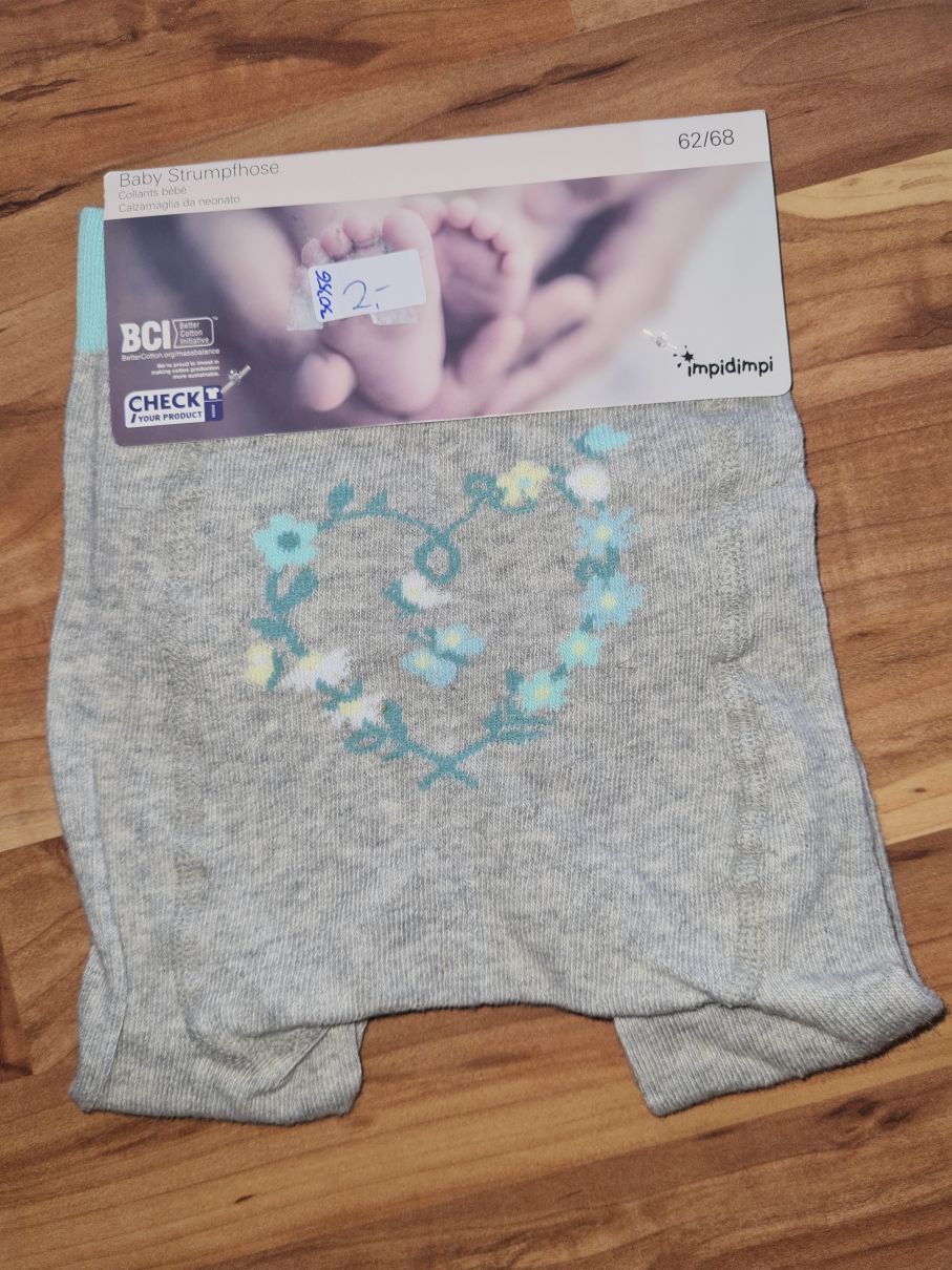 Babystrumpfhose mit Po-Motiv "Blumenherz", Gr. 62/68, Neuware mit Etikett