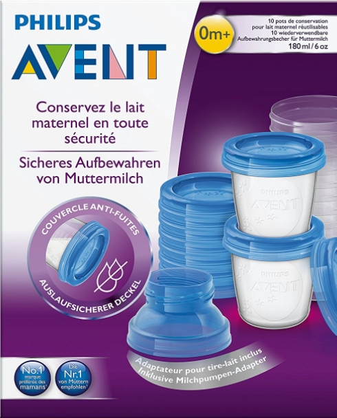 Philips Avent Aufbewahrungssystem für Muttermilch, 10 x 180 ml Becher inklusive Decke, Neuware