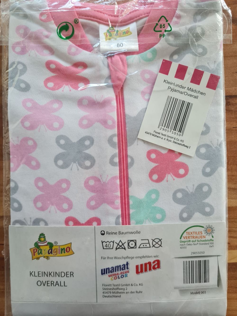 Mädchen Overall/Pyjama "Schmetterlinge" Gr. 80, Neuware mit Etikett