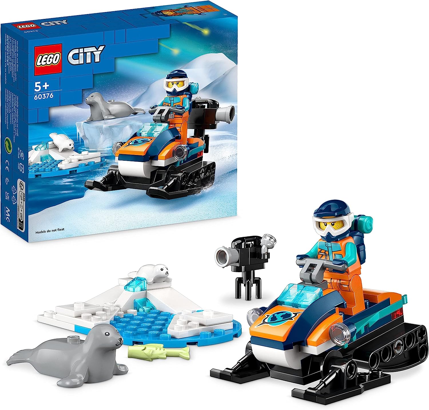 LEGO City 60376 Arktis-Schneemobil, Konstruktionsspielzeug-Set mit 3 Tier-Figuren und Explorer-Minifigur, Neuware