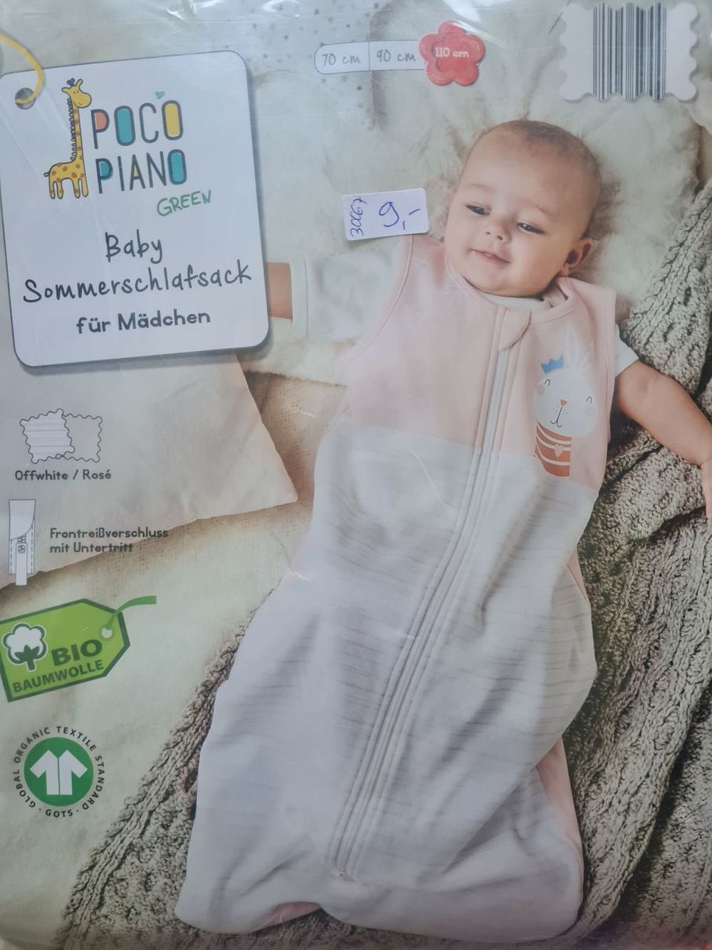 Sommer-Schlafsack "Offwhite / Rosé Streifen", 110cm, Neuware mit Etikett
