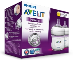 Philips Avent Naturnah-Flasche, transparent, Doppelpack, 125ml, ohne Sauger, Neuware
