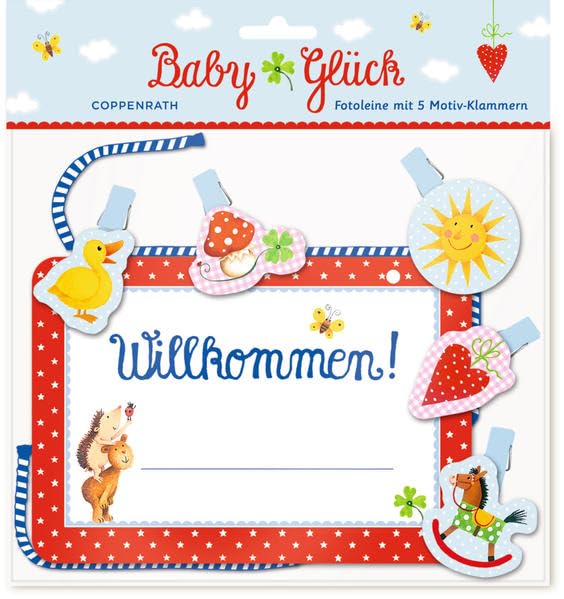Babyglück Fotoleine mit 5 Motiv-Klammern, Neuware
