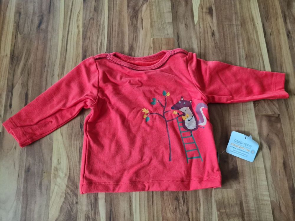 Jako-o Sweatshirt Bambus, tomatenrot "Eichhörnchen", Gr. 56/62, Neuware mit Etikett