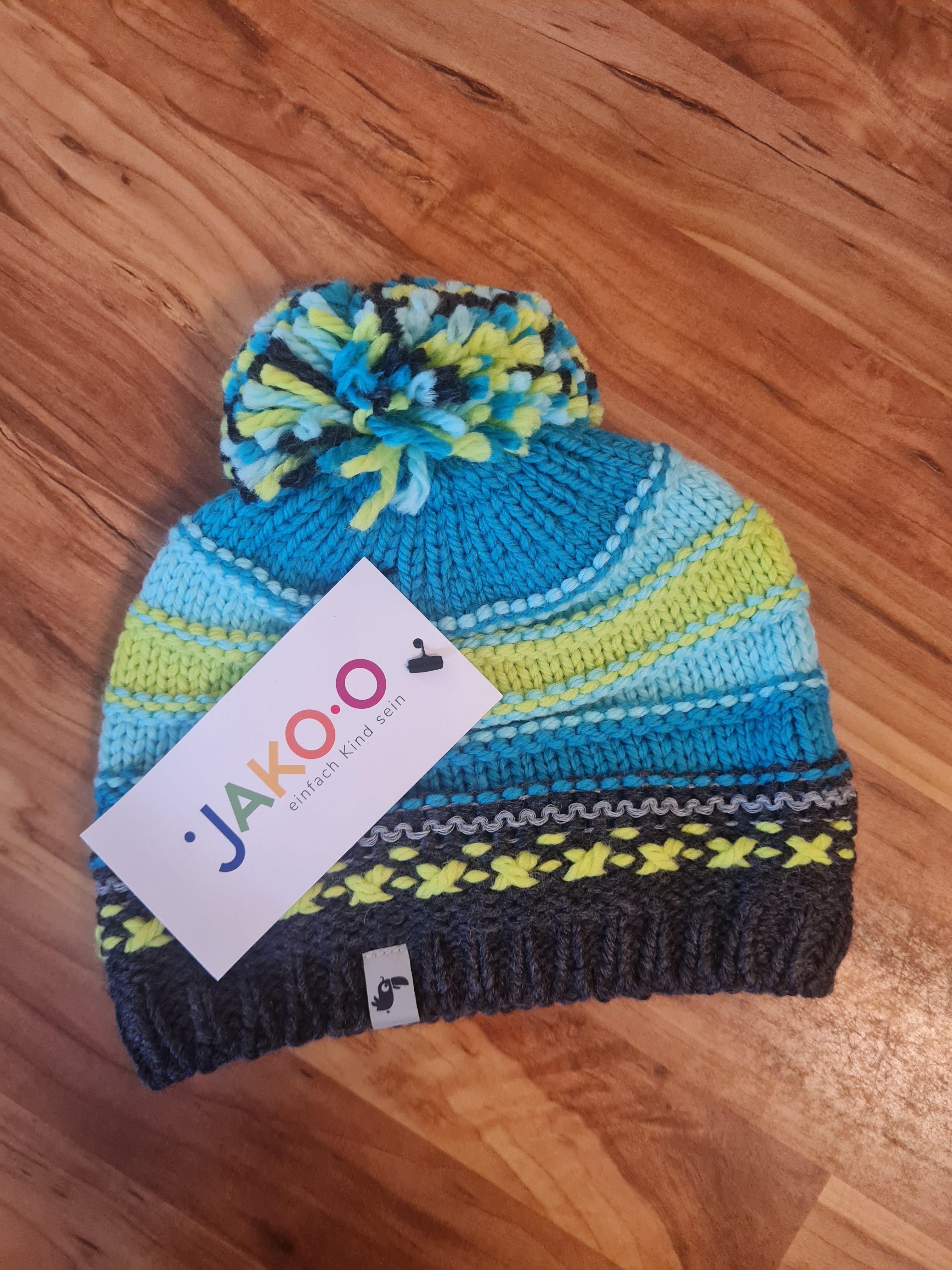 Jako-o Strickmütze mit Bommel, dunkeltürkis, Gr. 46/48, Neuware