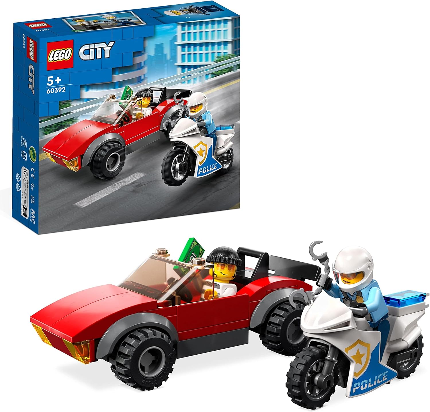 LEGO City 60392 Polizei Verfolgungsjagd mit Polizei-Motorrad Set, Neuware