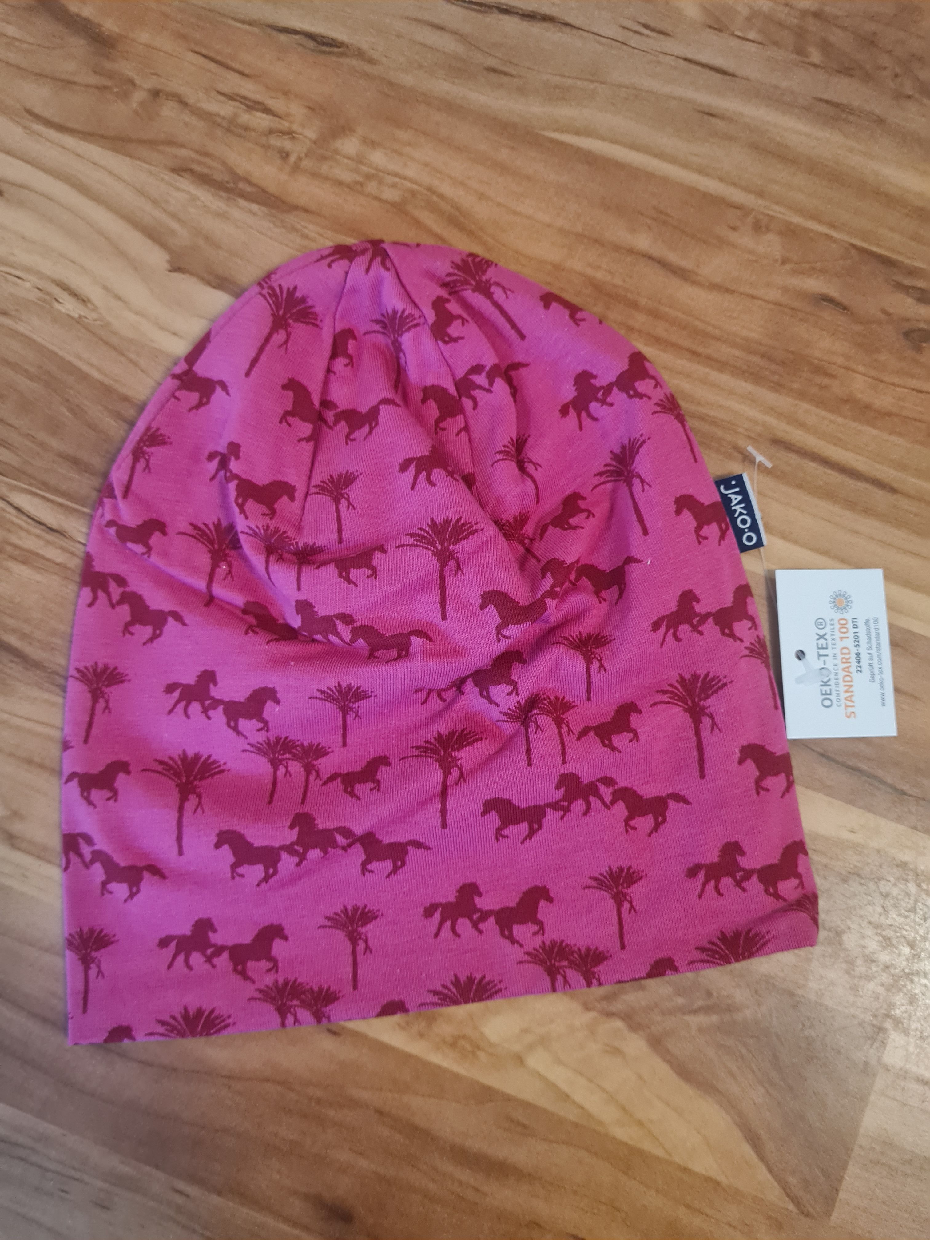 Jako-o Beanie, Alloverprint Motiv: Pferde, hibiskus, Gr. 42/44, Neuware