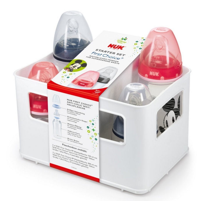 NUK Disney Mickey First Choice+ Starter Set mit 4 Anti-Colic Weithalsflaschen, Neuware
