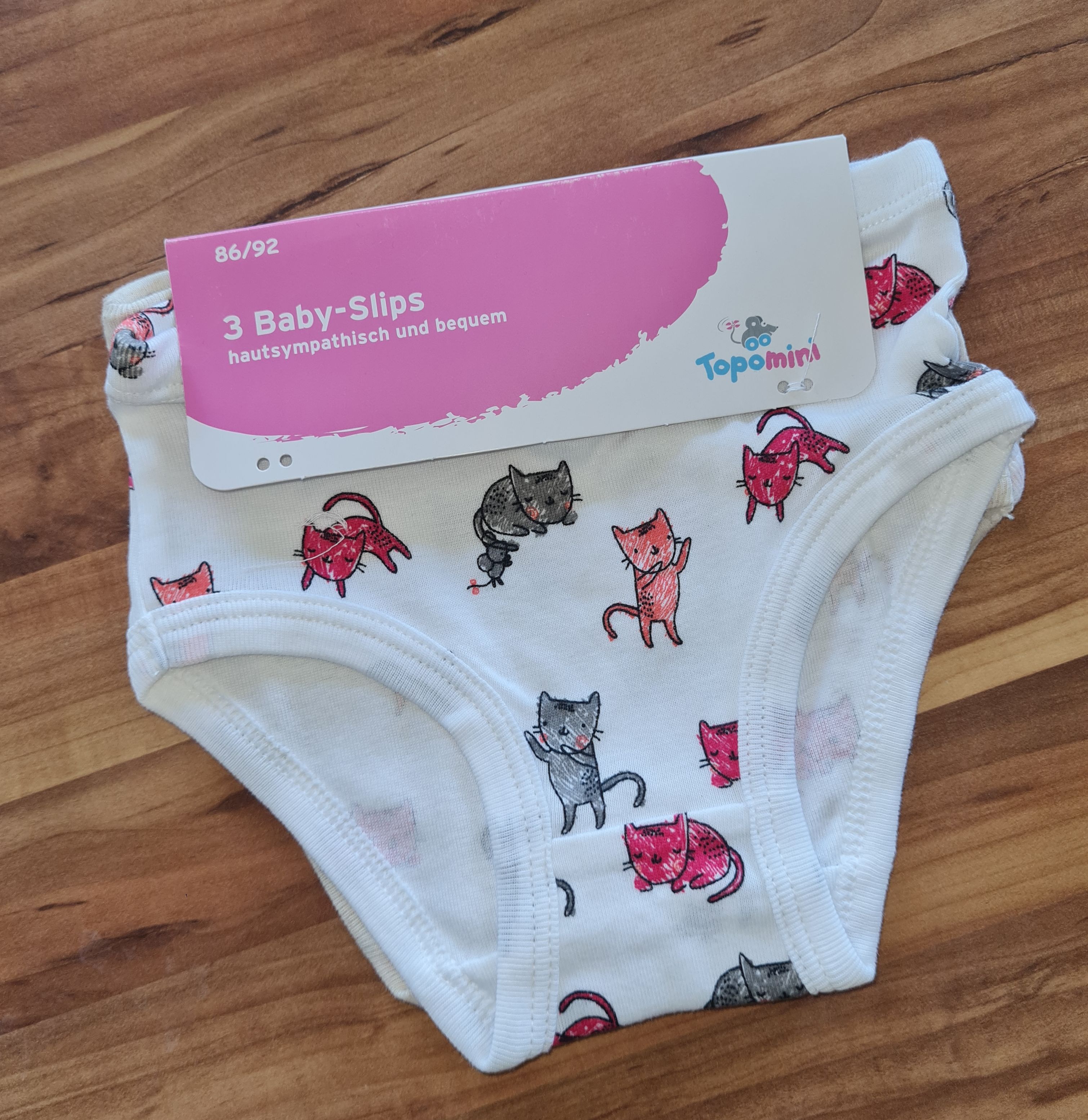 Topomini 3 Slips für Mädchen "Katzen", Gr. 86/92, Neuware mit Etikett