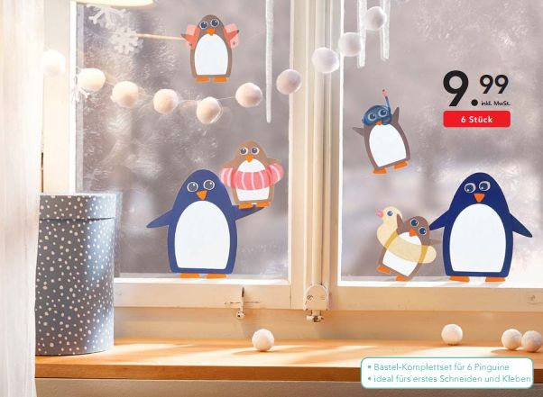 Jako-o Sachenmacher Fensterbild Pinguin, Bastelset für 6 Stück, Neuware