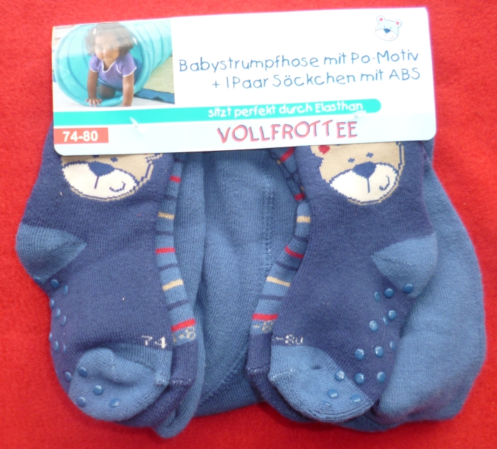 Babystrumpfhose mit Po-Motiv + 1 Paar Söckchen mit ABS, Gr. 74/80, Neuware