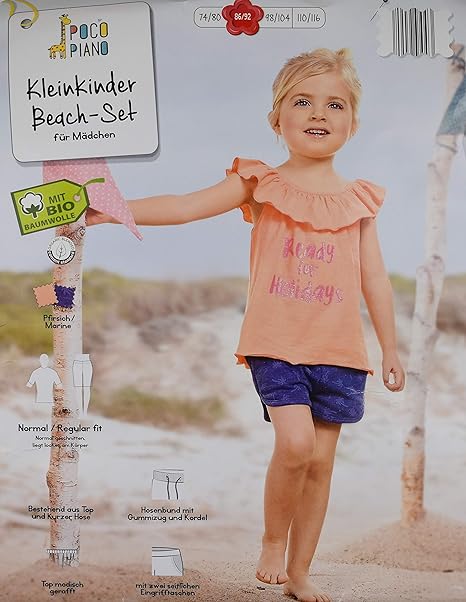 Beach-Set Mädchen, Gr. 110/116, pfirsich / marine, Neuware mit Etikett