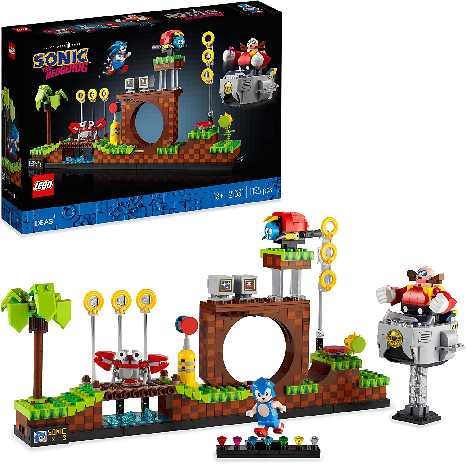 LEGO Ideas 21331 Sonic The Hedgehog – Green Hill Zone Set mit Dr. Eggmann, Egg-Mobil und weiteren Figuren, Neuware