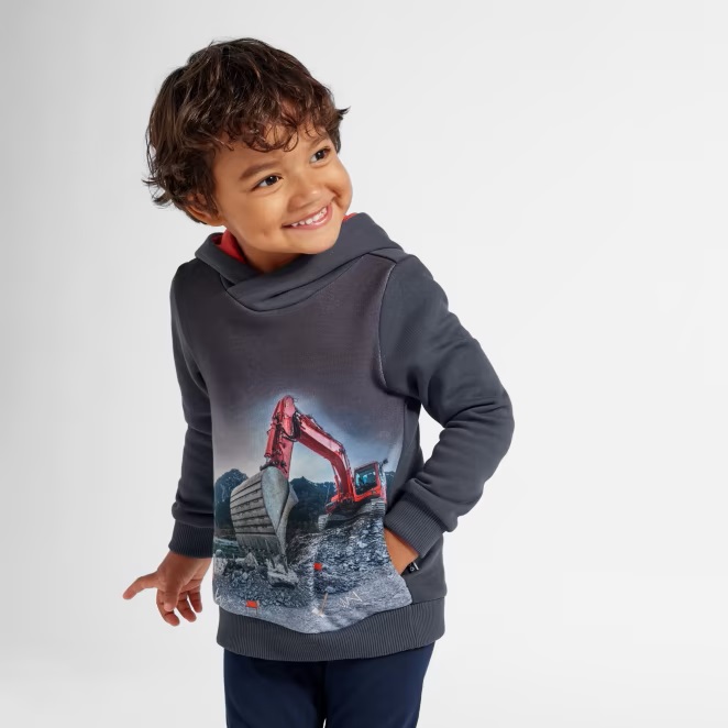 Jako-o Kapuzensweatshirt Fahrzeuge / Bagger, Gr. 80/86, anthrazit, Neuware